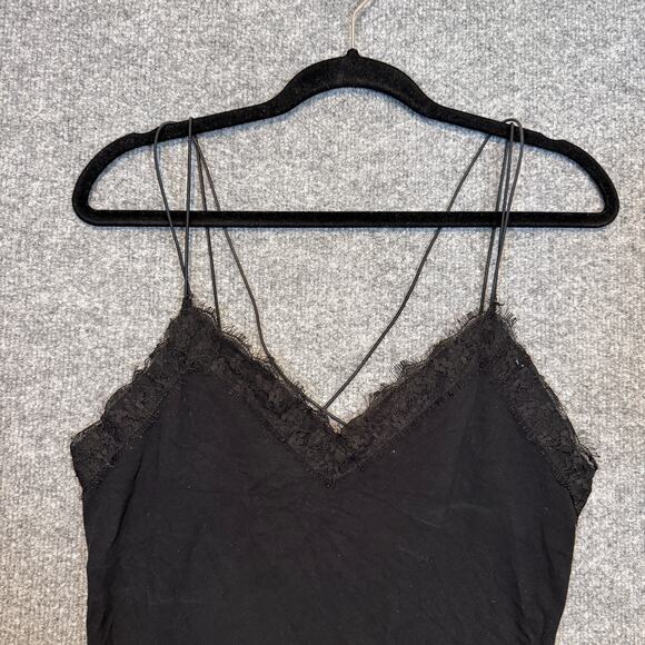 Minimalist Camisole Top Women Small Black Lace Trim Spaghetti Strappy Grunge Y2K - Picture 4 of 6